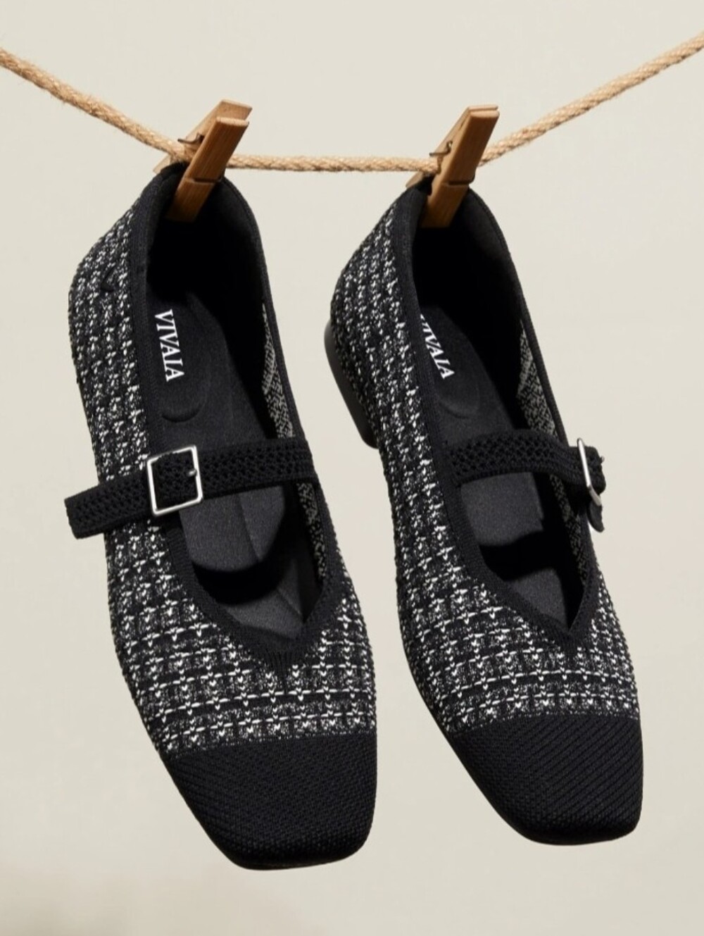 VIVAIA Black Tweed Square Toe Margot Mary Janes